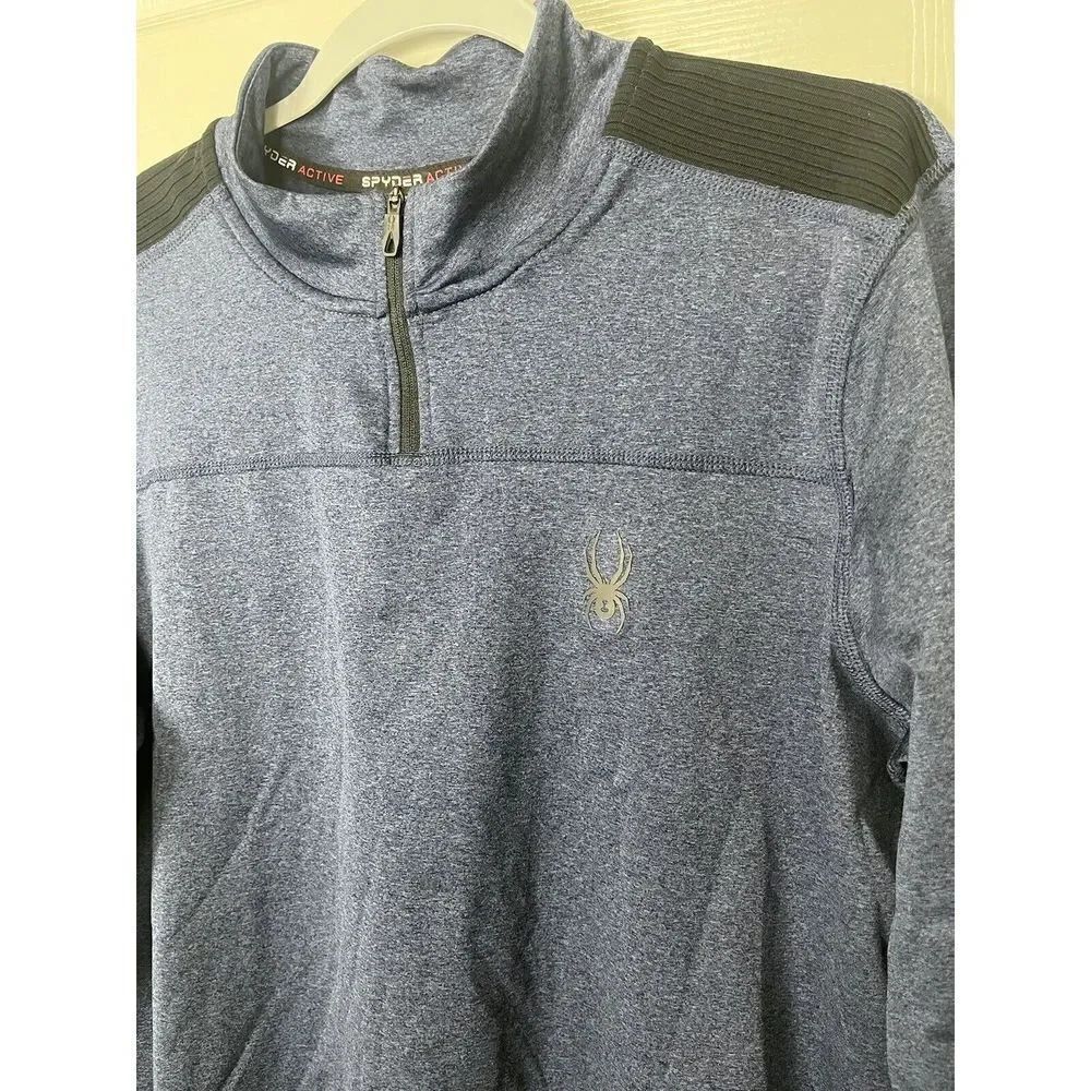 Spyder Active ProW B Men's Blue 1/4 Zip Long Sleeve Logo Fleece Top Size M - Picture 2 of 10